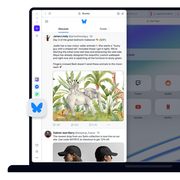Bluesky messenger in Opera’s sidebar