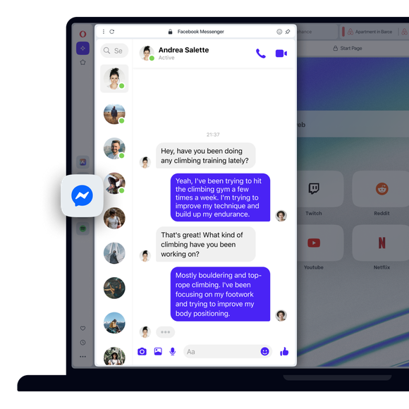 Facebook Messenger in Opera’s sidebar