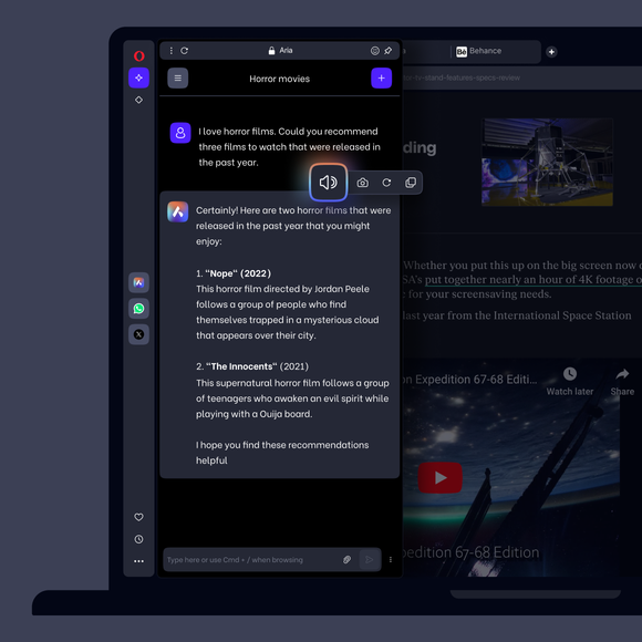 Aria reads answers aloud