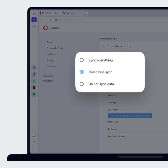 What browsing data does Opera for computers sync?