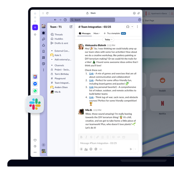 Slack messenger in Opera’s sidebar