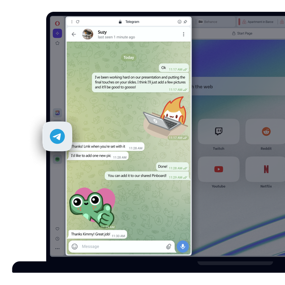 Telegram messenger in Opera’s sidebar