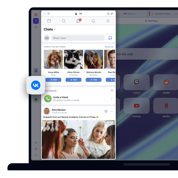 VKontakte messenger in Opera’s sidebar